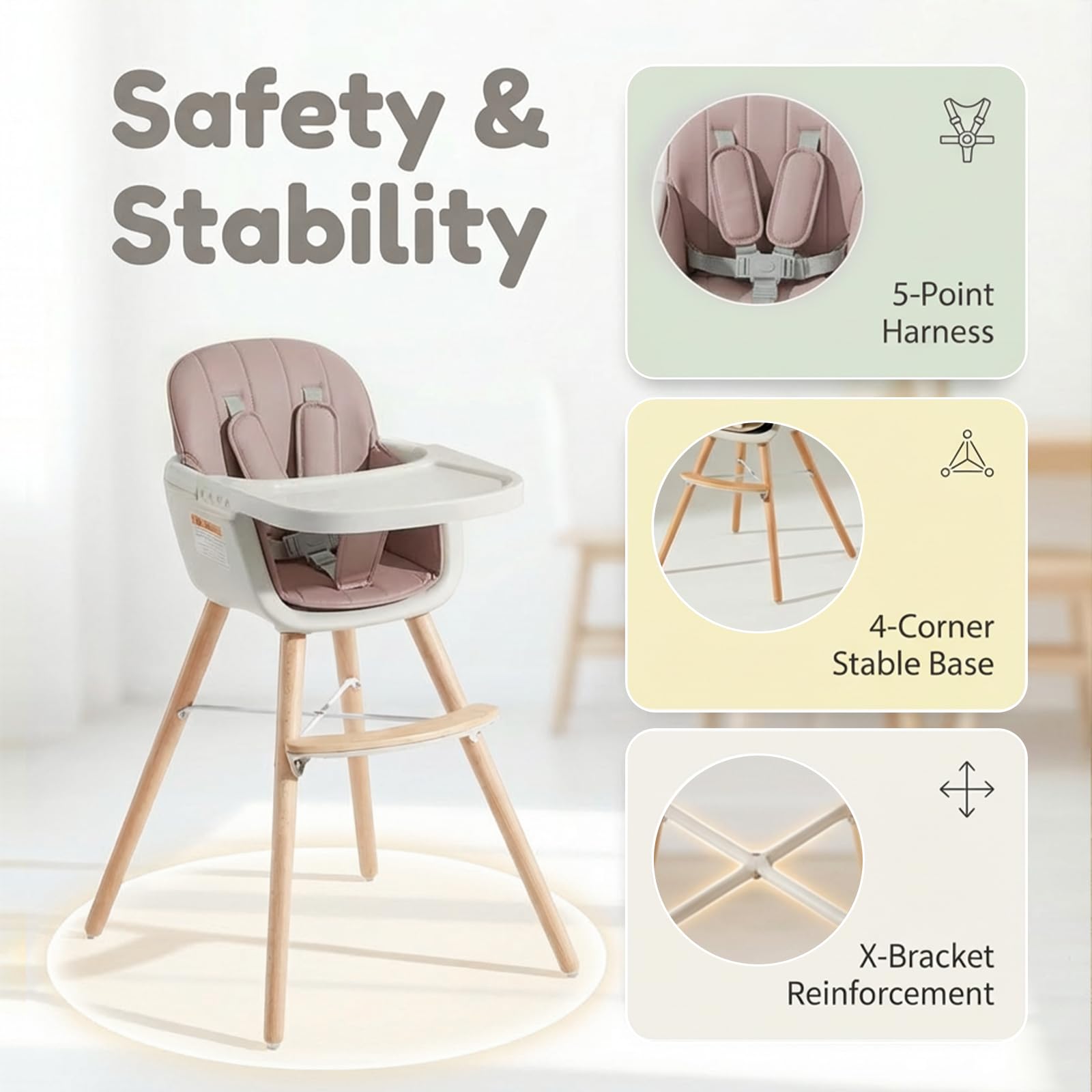 Mallify 3-in-1 Wooden High Chair