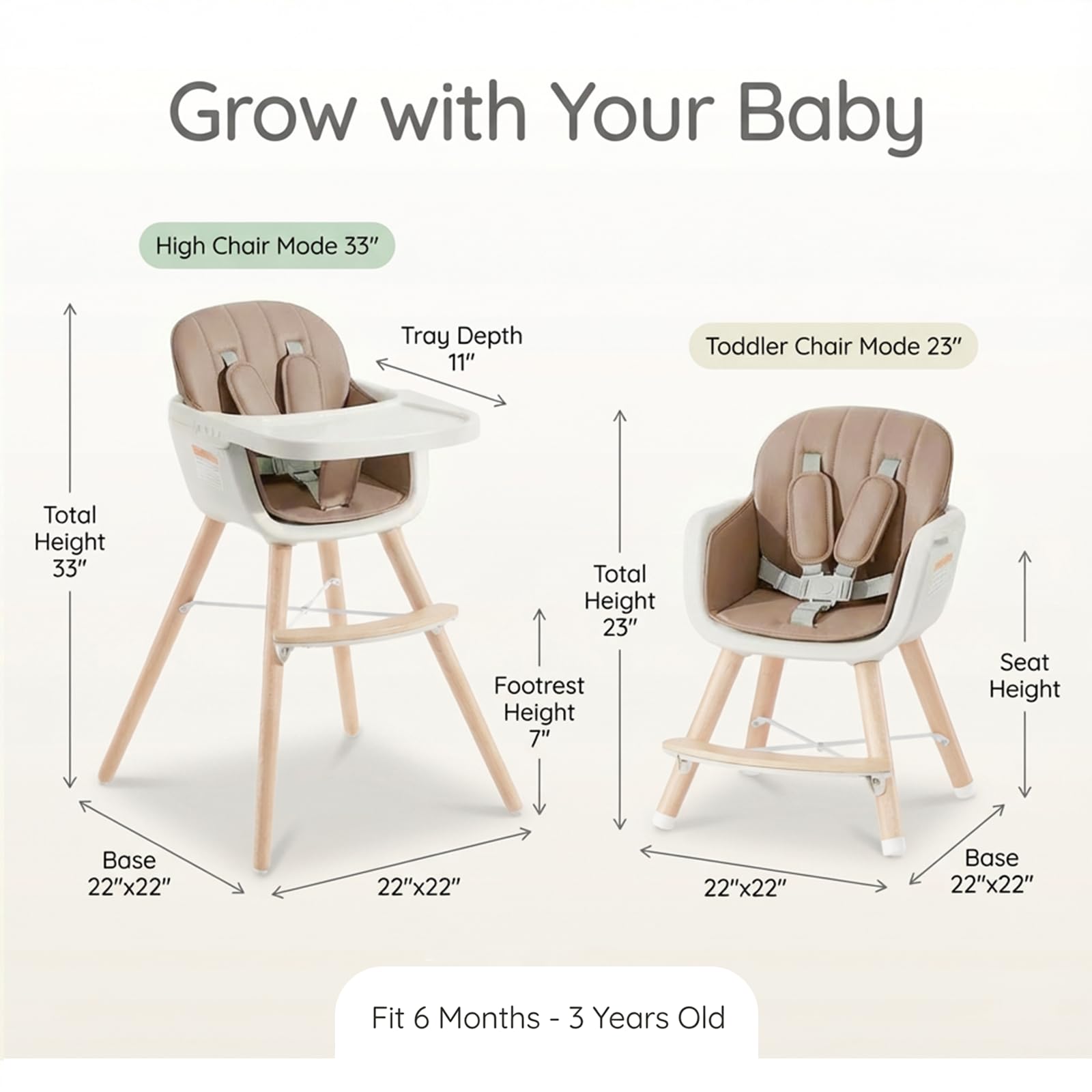 Mallify 3-in-1 Wooden High Chair
