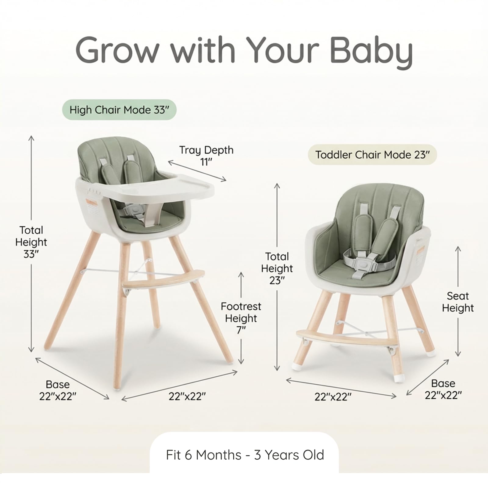 Mallify 3-in-1 Wooden High Chair
