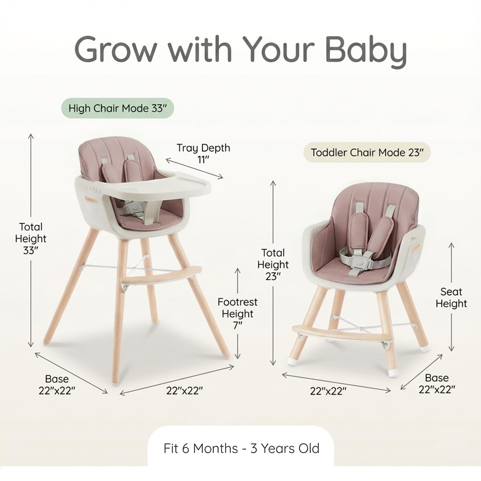 Mallify 3-in-1 Wooden High Chair