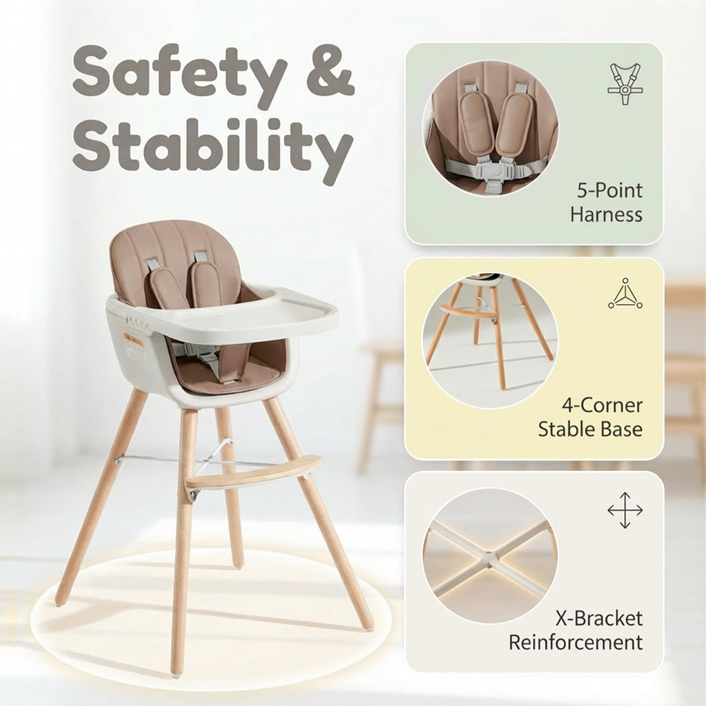 Mallify 3-in-1 Wooden High Chair