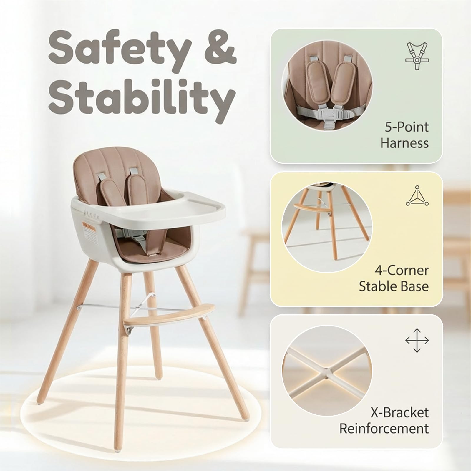 Mallify 3-in-1 Wooden High Chair