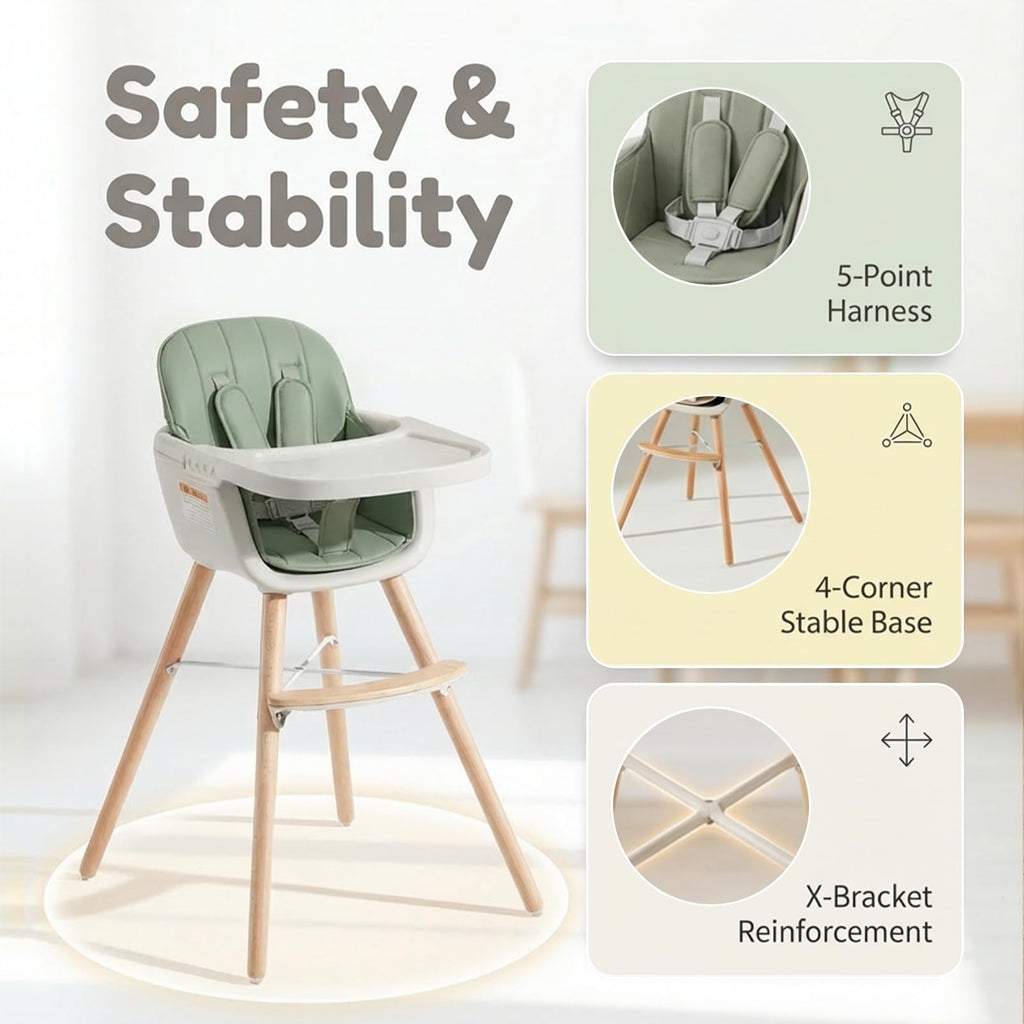 Mallify 3-in-1 Wooden High Chair