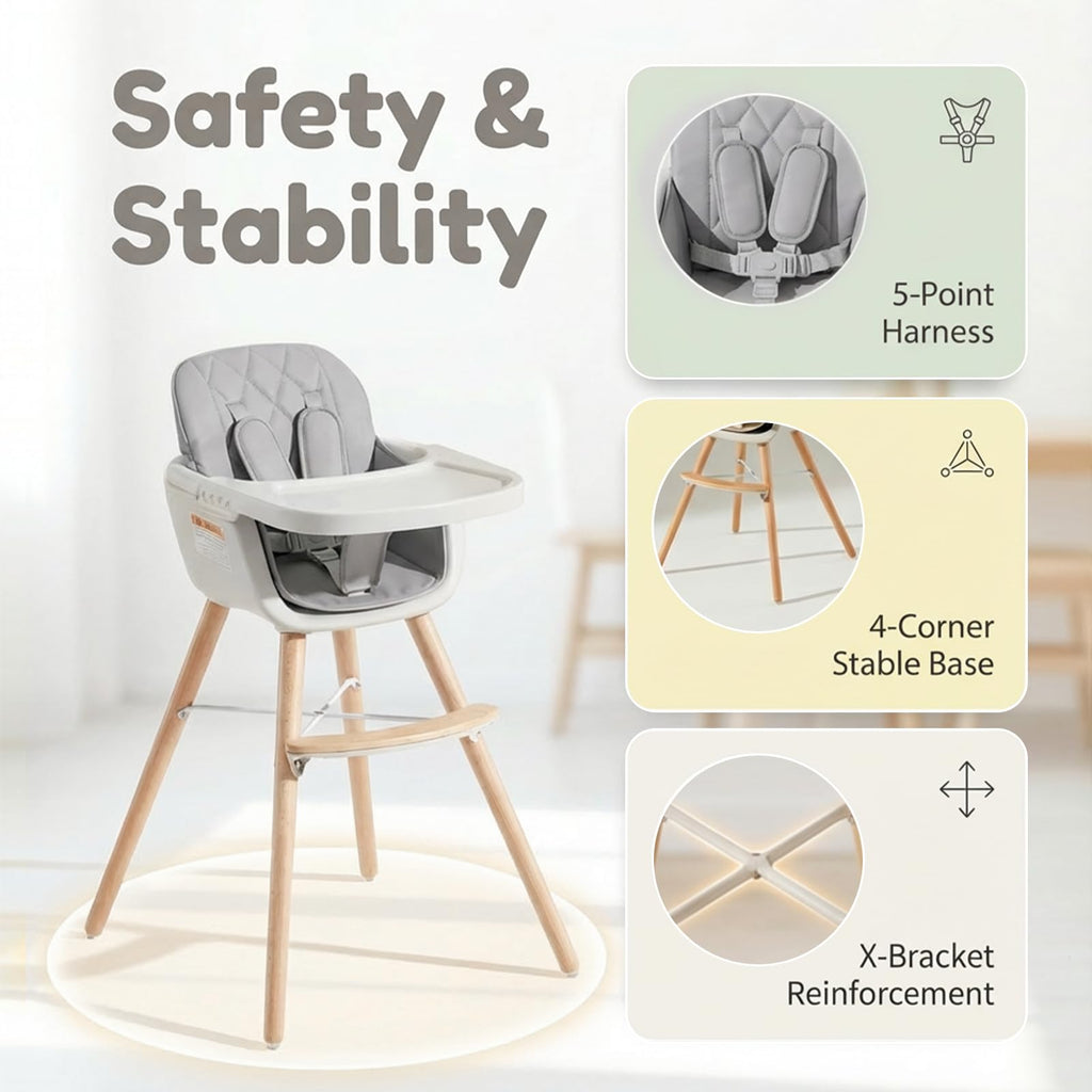 Mallify 3-in-1 Wooden High Chair