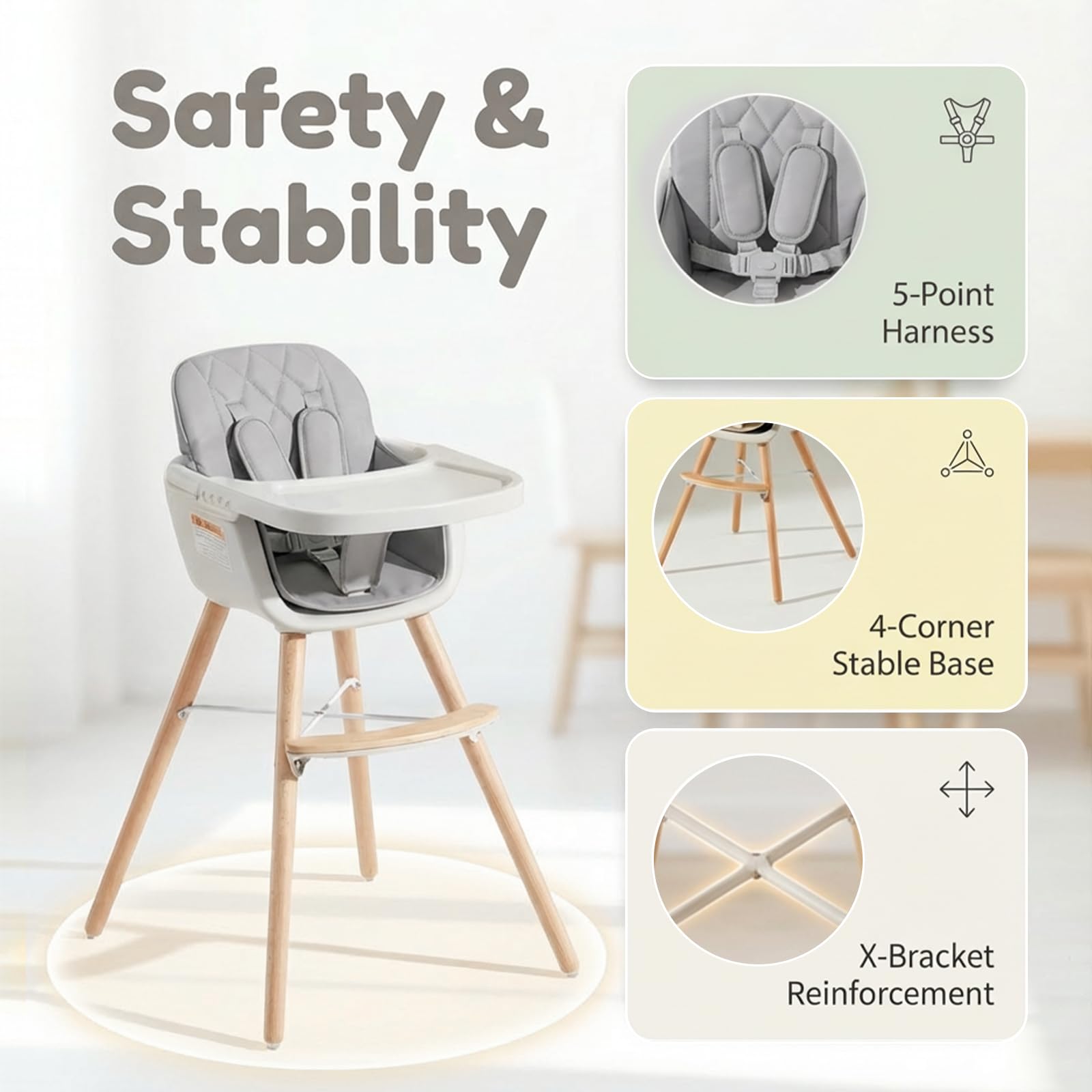 Mallify 3-in-1 Wooden High Chair
