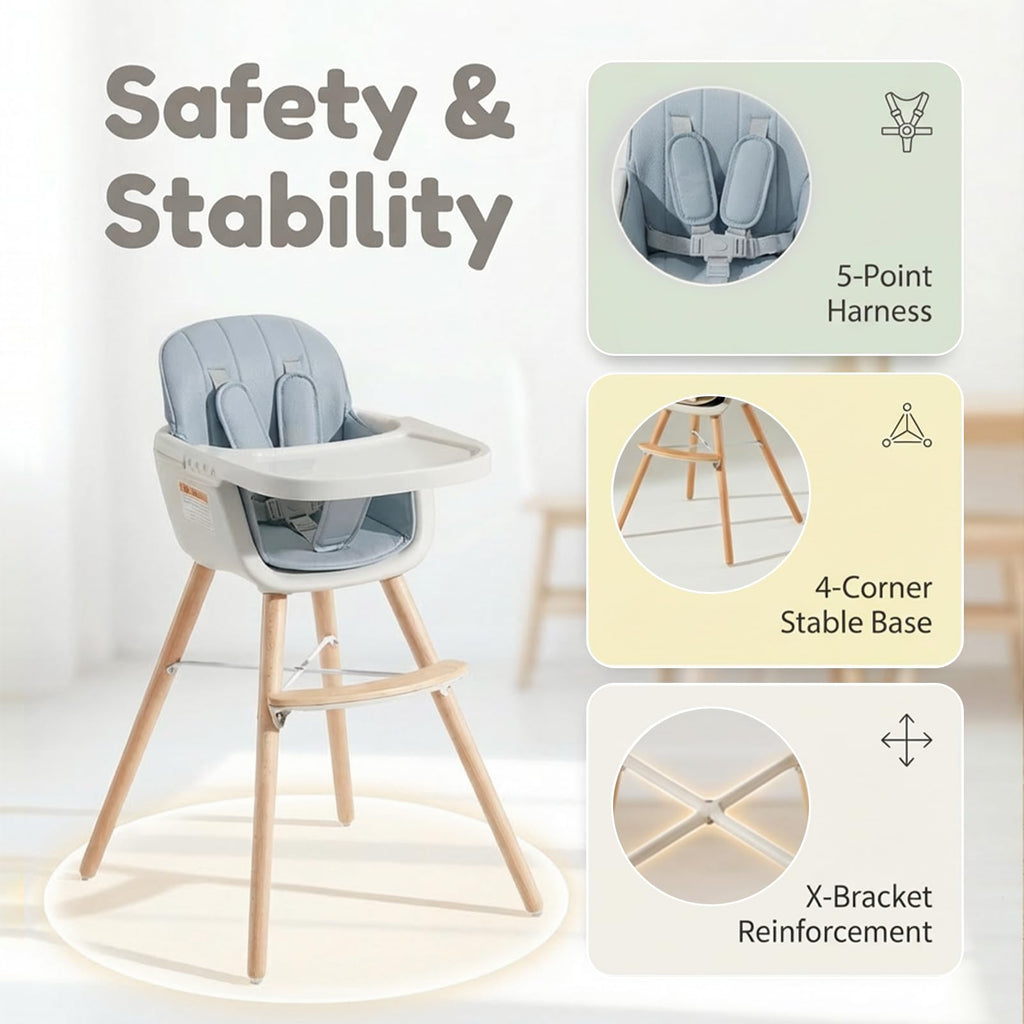 Mallify 3-in-1 Wooden High Chair