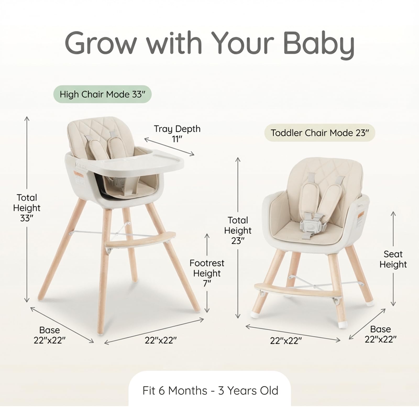 Mallify 3-in-1 Wooden High Chair