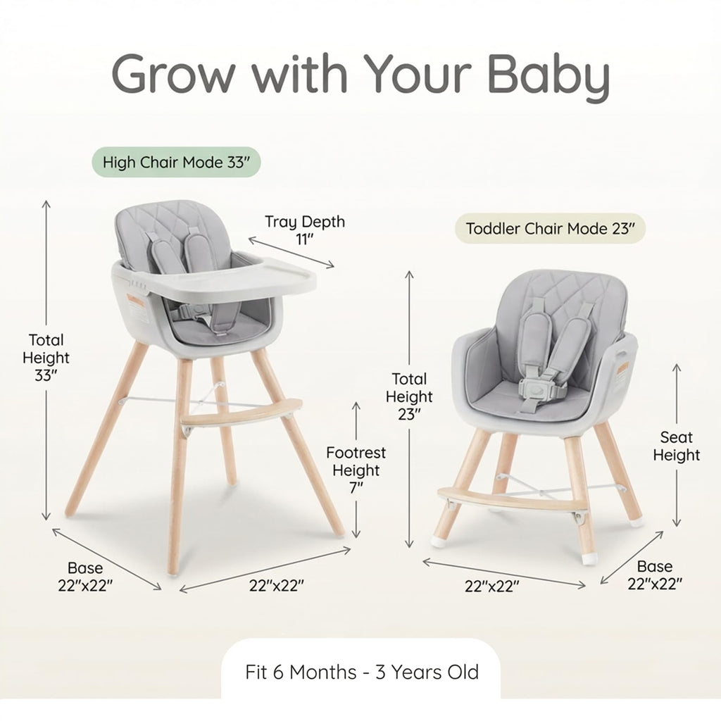 Mallify 3-in-1 Wooden High Chair