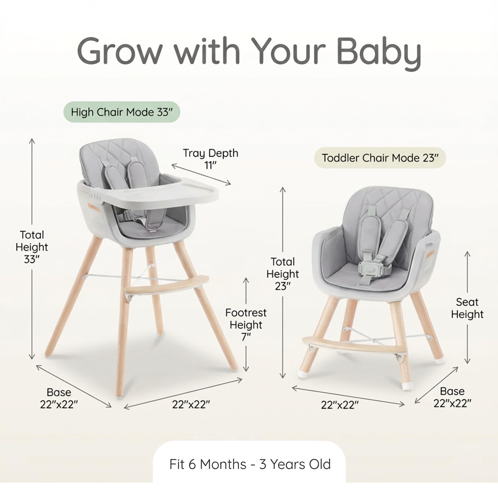Mallify 3-in-1 Wooden High Chair