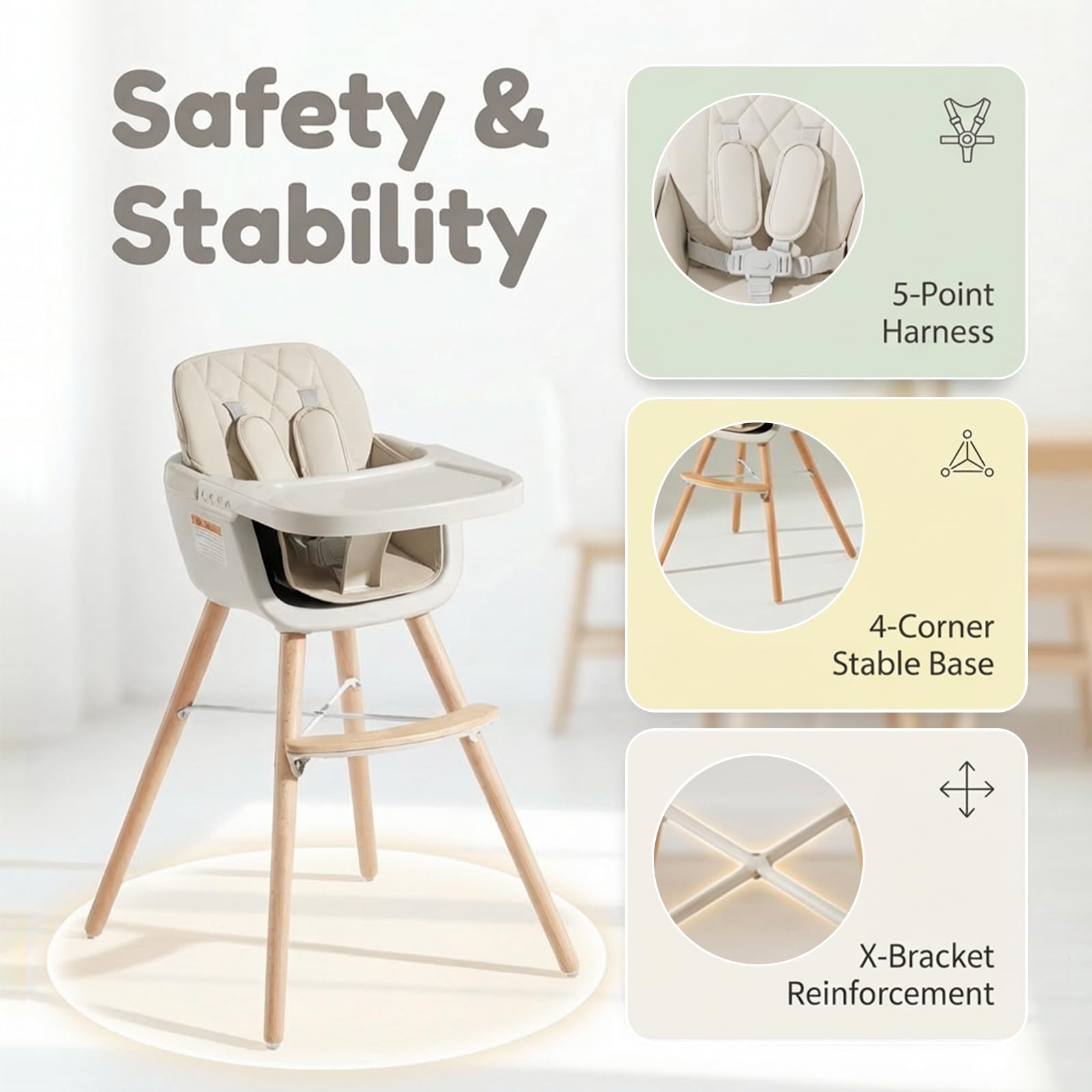 Mallify 3-in-1 Wooden High Chair